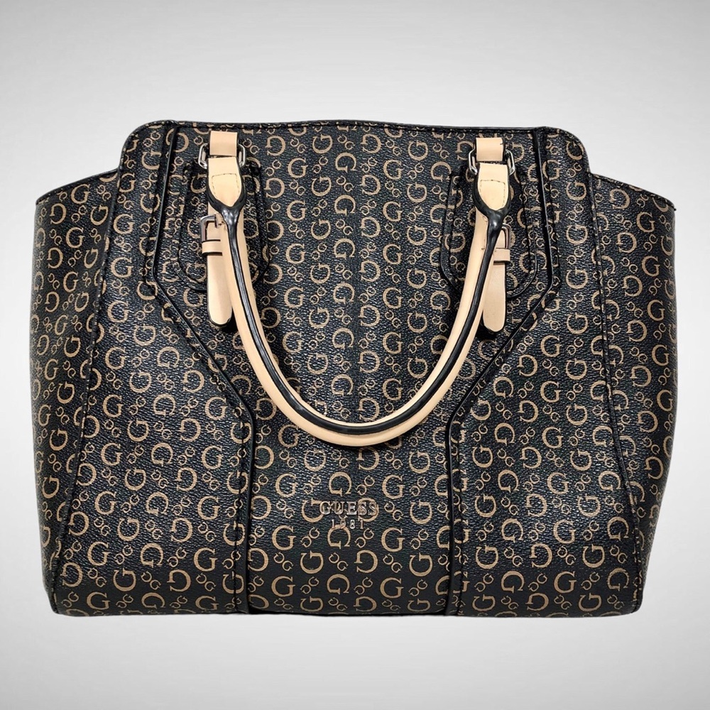 GUESS Brown Signature PVC Shoulder Tote Bag!